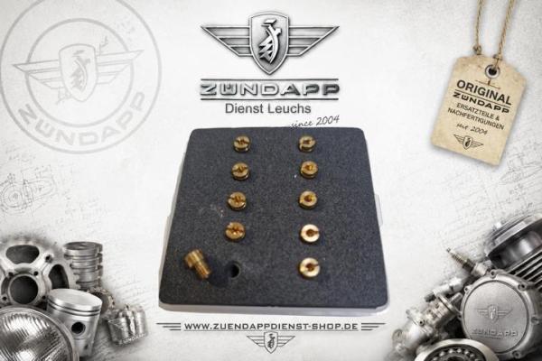 Zündapp 10-teiliges Hauptdüsen-Set für BING Vergaser Typ 15 / 17 – 4 mm – Größen 75–98 – CS 25 / 50, GTS 50